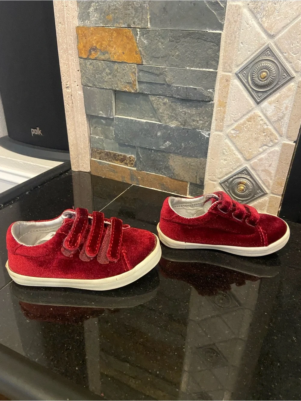 Janie and Jack Girls' Velvet Red Hook-and-Loop Sneakers